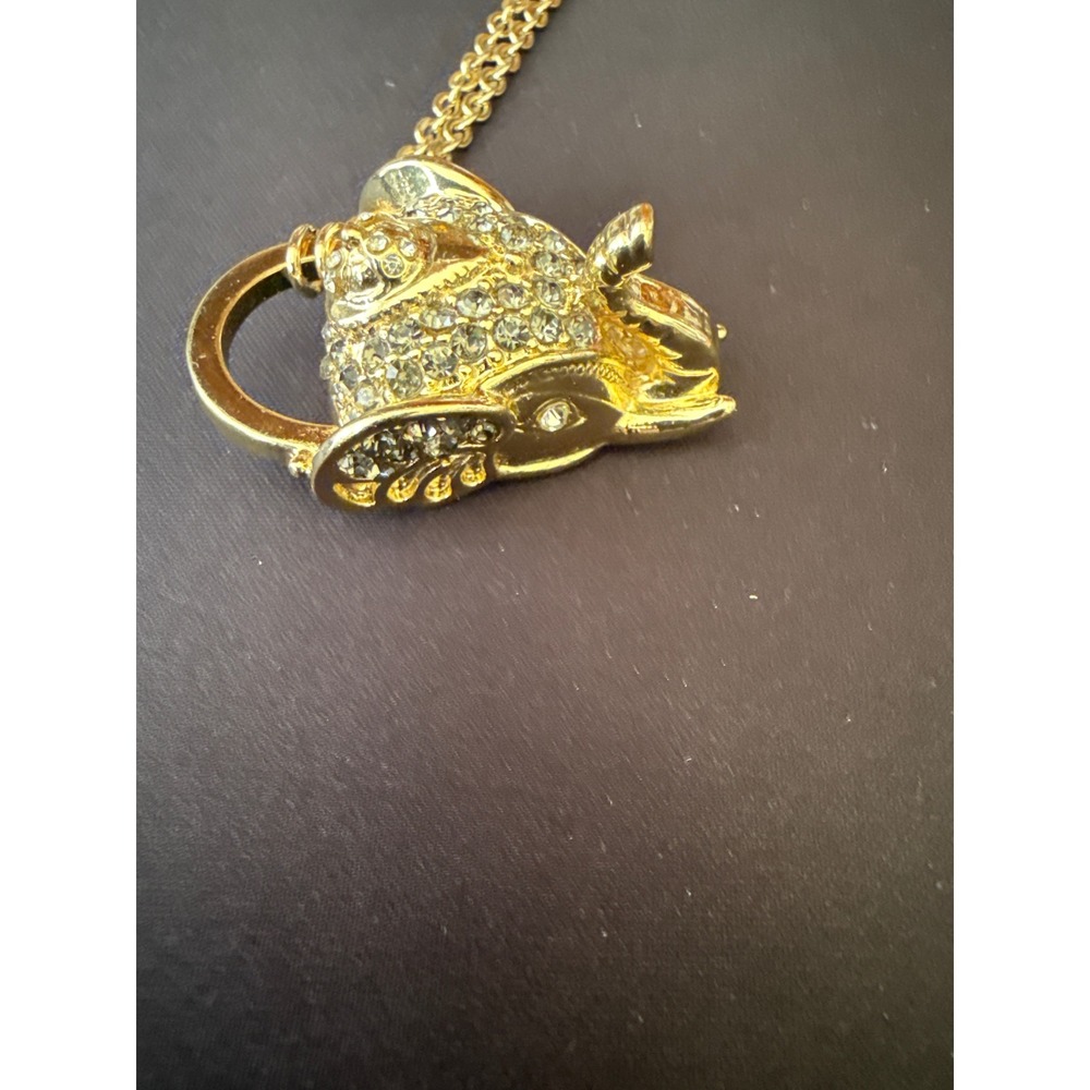 Loft Gold Tone Rhinestone Elephant Pendant Double Strand Chain Necklace NWT - Picture 2 of 4